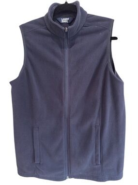 Lands’ End Navy Fleece Vest Golf Travel Layer Zip Pockets Women’s M